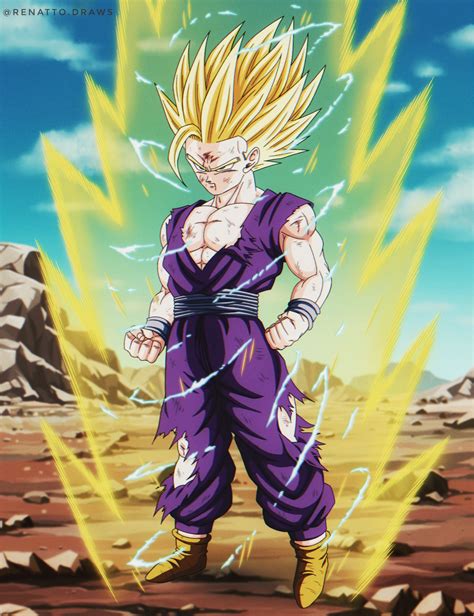The main way you can differentiate between <b>SSJ</b> and <b>SSJ2</b> is that <b>SSJ2</b> has electricity in the aura, or to quote the Dragon Ball Wiki for <b>SSJ2</b>: The golden hair brought on by the original transformation becomes longer and rigid and stands up even more. . Ssj 2 gohan